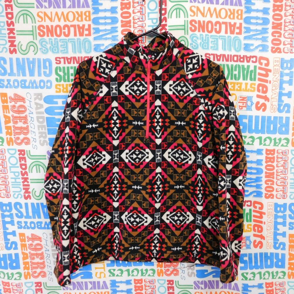 Womens Eddie Bauer Fleece Jacket Size L Geometric Print Quarter Zip